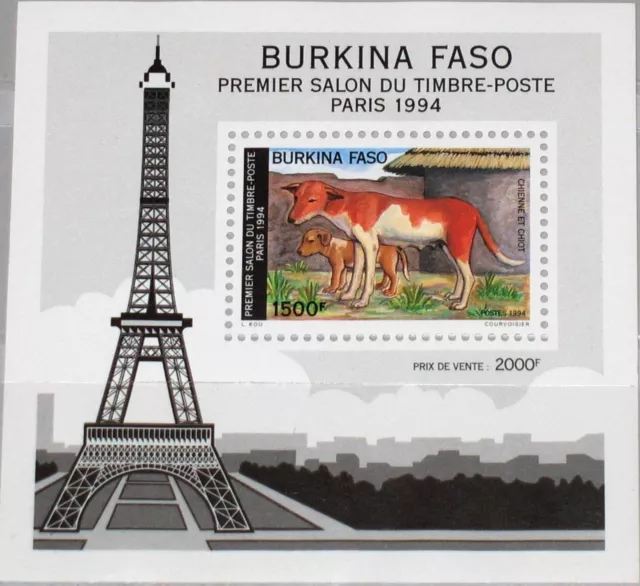 BURKINA FASO 1994 Block 142 S/S 981a Hunde Dogs Eiffeltumr Eiffel Tower MNH
