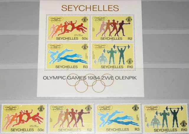 SEYCHELLES SEYCHELLEN 1984 563-66 Block 24 547-50a Olympics Los Angeles MNH