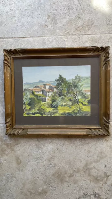 Tableau ancien peinture Aquarelle Paysage signé Georges LATTES (1907-1989)