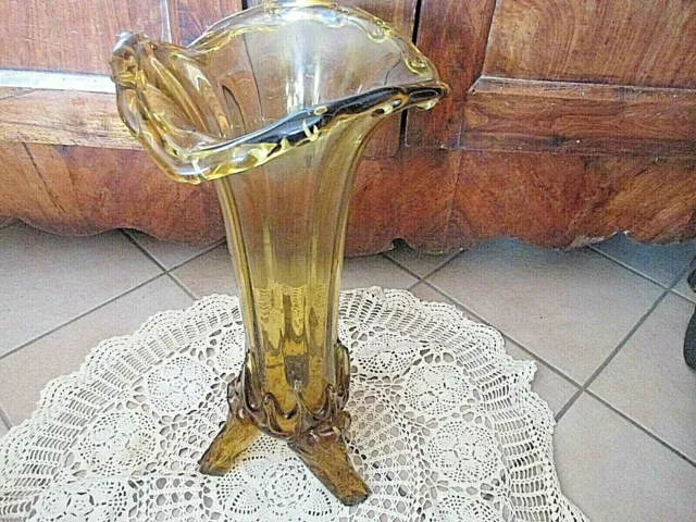 Gigantesque-ancien vase Art Nouveau-teinte ambre-pâte de verre-Esprit H Guimard