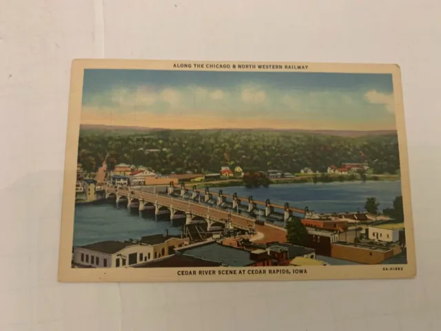 c.1940's Chicago & North Western RR River Scene At Cedar Rapids Iowa Postcard