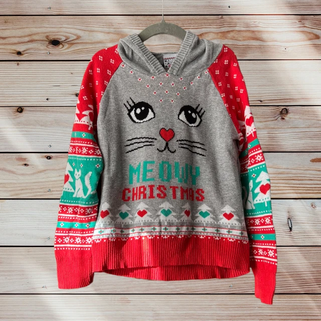 Holiday Sweater Kid’s Ugly Christmas Hooded Sweater Long Sleeve Red Size S