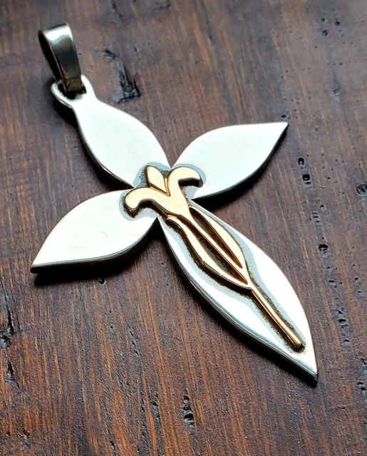 BEAUTIFUL HUGE James Avery Vintage 14kt Gold Tulip Flower Silver Cross