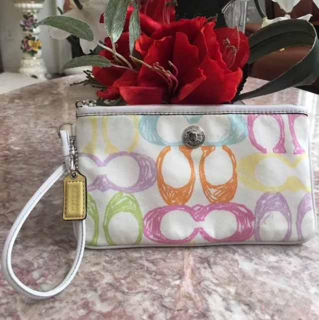 COACH Signature Multi-color Canvas Scribble C Medium Wristlet EUC