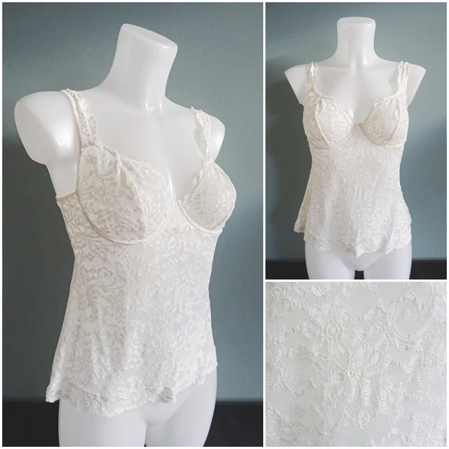 Camicia vintage anni '90 avorio poliestere pizzo raso donna 30" busto anni '90