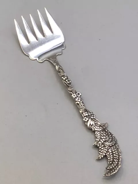 Vintage Floral Handle sterling silver small serving Fork 4 7/8"