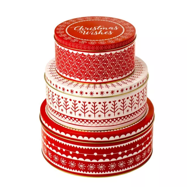 Eddingtons Christmas Cake Tin Set Of 3 - Biscuit Storage Box