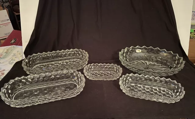 5 pc LOT: FOSTORIA American Cubist Serving Dishes Celery Pickles Relish Oval