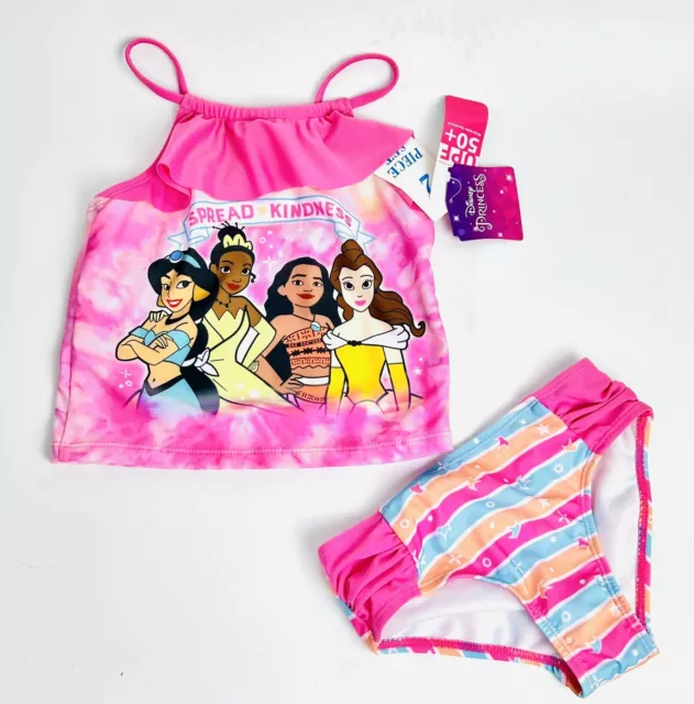 Girl's Disney Princess Swim Suit 2 Piece Pink Ruffle Tank Size 6X Racerback NEW