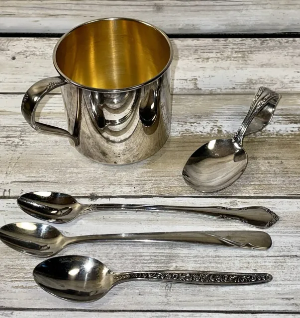 Baby Cup Oneida & Baby Spoon Set Silver Vintage