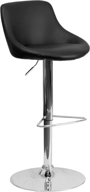 Dale Contemporary Black Vinyl Bucket Seat Adjustable Height Barstool with Chrome