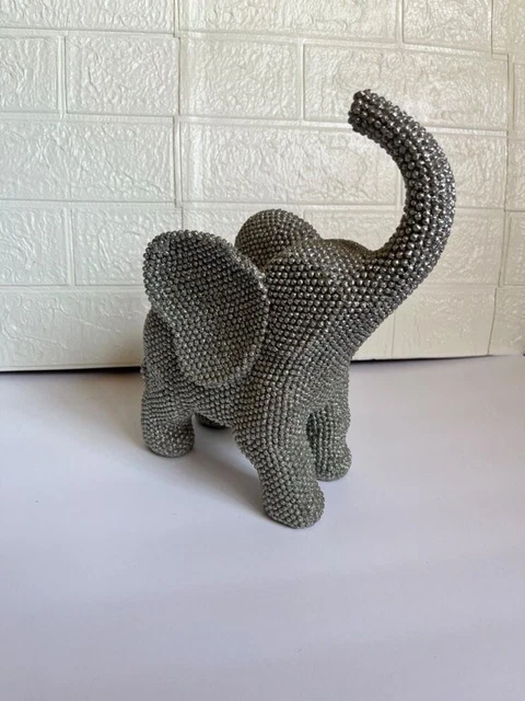 Glitzy Silver Diamante Elephant Ornament Figurine Glittery Decoration Sculpture