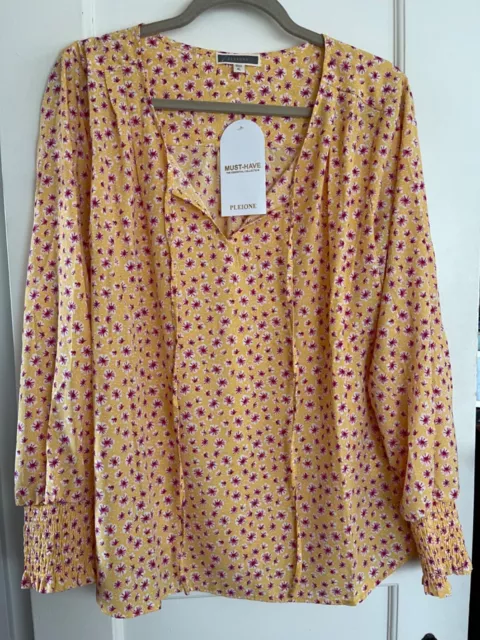 NWT Anthropologie Pleione Woven Boho Top Shirt Peasant Blouse Silky XL Floral