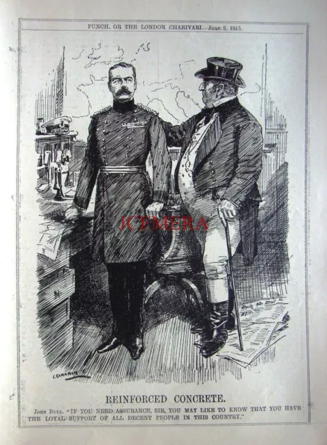 'Reinforced Concrete' (J. Bull & Kitchener) 1915 WW1 Wartime Punch Cartoon Print