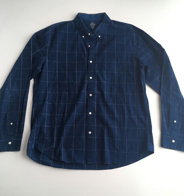 Mens JCrew Button Down Dress Shirt Long Sleeve Indigo Check SLIM FIT Size XL