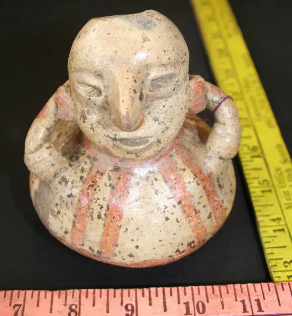 PRE-COLUMBIAN EFFIGY FIGURINE POT man with arms behind head