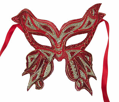Mask from Venice Butterfly Farfella Red Golden Glitter Paper Mache 1792