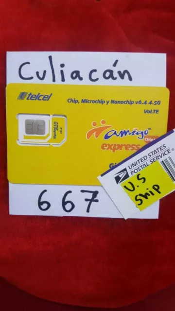 Telcel Mexico CULIACAN 667 YA ACTIVADA Prepaid SIM Card for UNLIMITED CALLS,SMS.