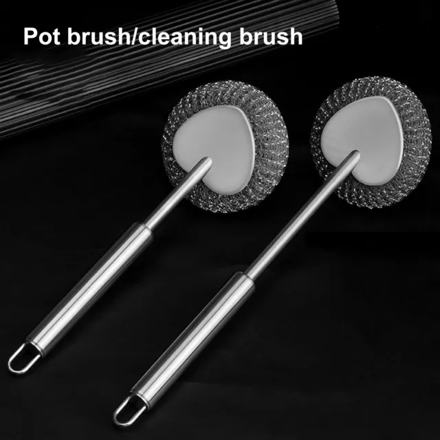 Pot Scrubber Steel Wool Dish Brush Kitchen Scrubber Brushes Long Handle Cleaning
