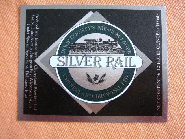 CHERRYLAND BREWING  beer label - STURGEON BAY WIS  with train