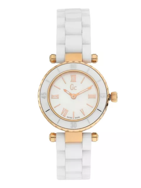 White pearl dial ceramic Guess Collection women's Rose gold tone watch X70011L1S