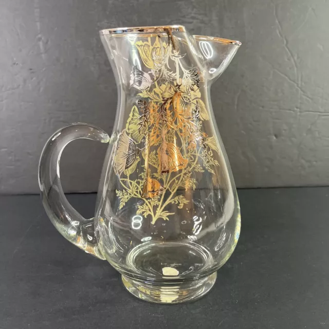 Silver City Glass Pitcher Flanders Poppy Sterling Overlay Pinched Spout 9” Rare! 3