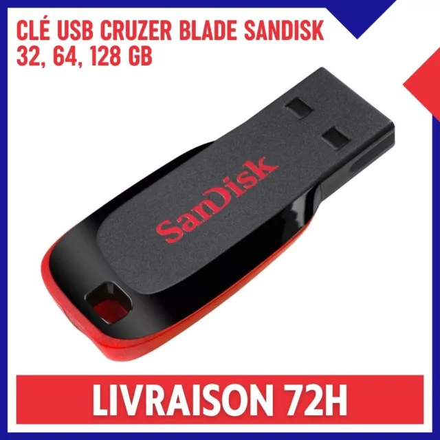 Clé USB 2.0 Cruzer Blade SANDISK 32, 64, 128 Go Stockage Flash Drive PC/MacOs