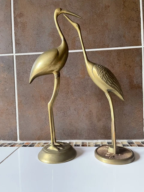 Couple Oiseaux Héron En Laiton Ancien