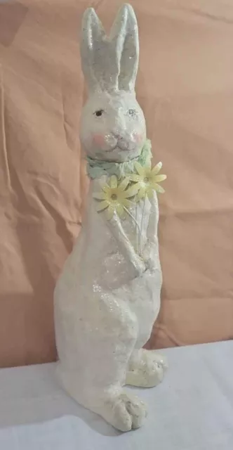 Vintage Nicol Sayre 2002 ESC Trading Co Glitter Rabbit Flowers Papier Mache 18"