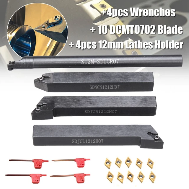 4Pcs 12mm Lathe Boring Bar Turning Holder Tool + 10pcs DCMT0702 Carbide Inserts