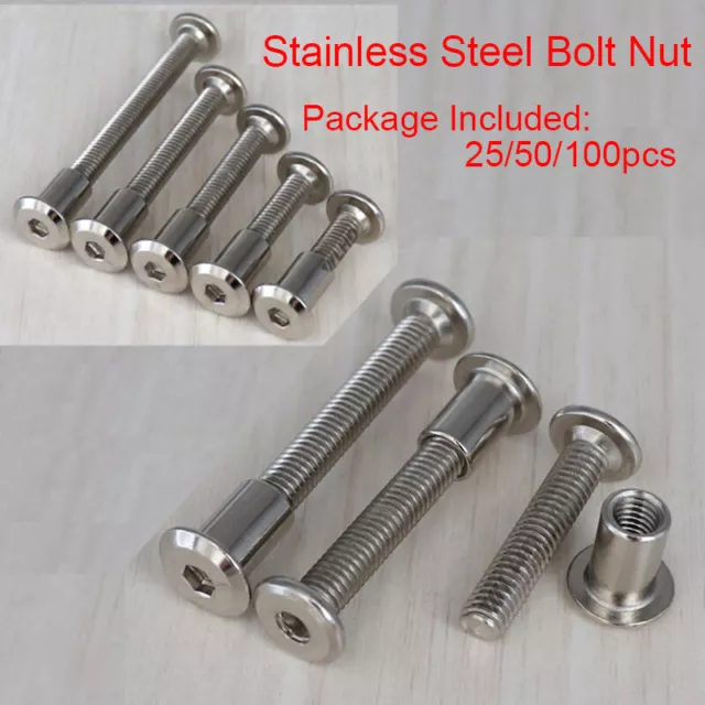 M6 M8 Allen Hex Nut Bolt Flat Nuts Stainless Steel Round Screws Sleeve Furniture