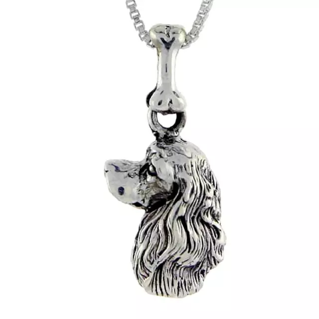 Argent Sterling Américain Cocker Chien Tête Pendentif / Breloque,Italien Boîte