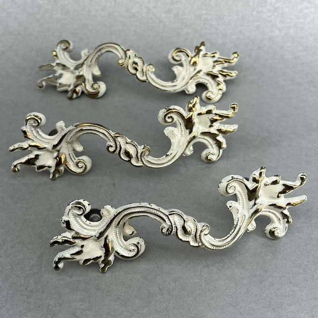 Lot Of 3 Vintage White Cabinet Door Drawer Handles Pull Hardware Knobs MCM 3”C