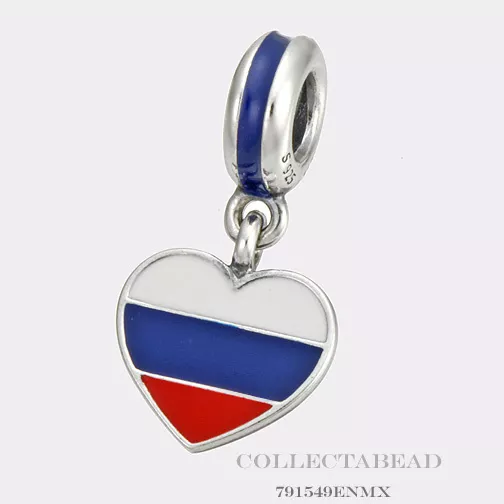 Authentic Pandora  Silver Dangle Enamel Russia Heart Flag Bead 791549ENMX