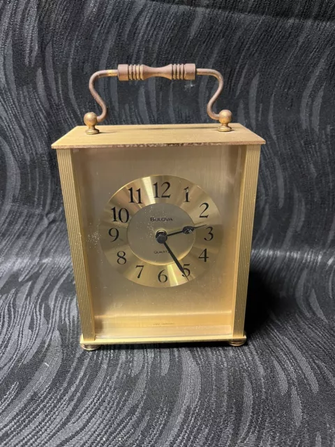 Vtg Bulova Quartz Carriage Mantle Desk Shelf Clock Made in West Germany