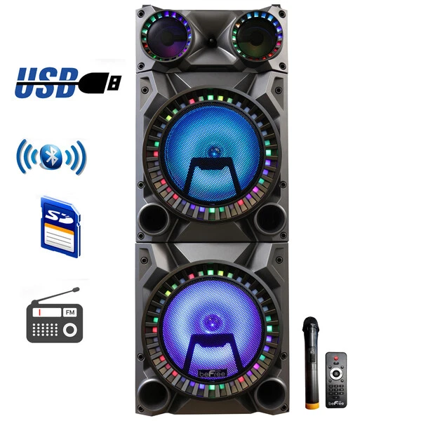 beFree Sound Rechargeable Bluetooth 12inch Double Subwoofer Portable Party Sp...