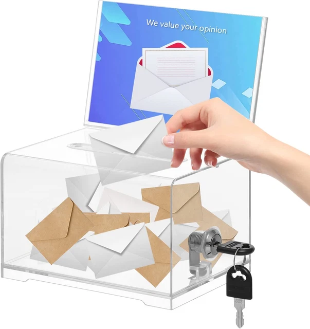 KYODOLED Clear Donation Box with Lock,Ballot Box with Sign Holder,Suggestion Box