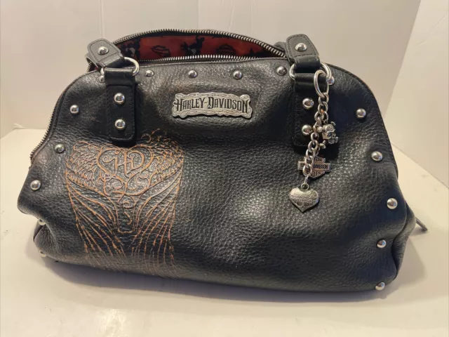 HARLEY-DAVIDSON WOMEN'S SATCHEL Purse Bag, Punk Black Leather READ $70. ...