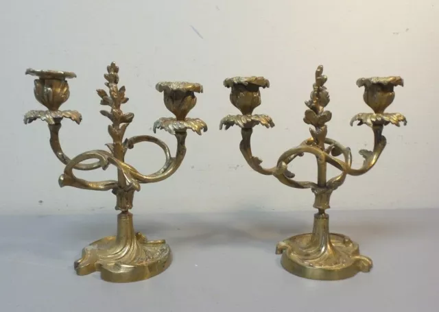 WONDERFUL PAIR 19th C. FRENCH GILT BRONZE ART NOUVEAU 2-LITE CANDLE HOLDERS