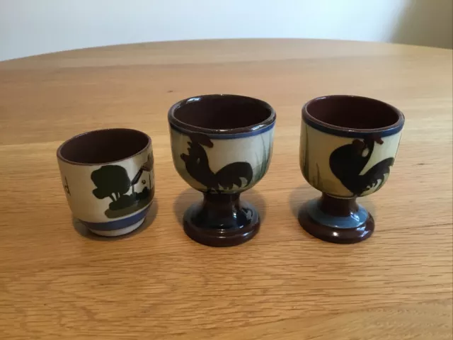 2 Longpark Torquay Pottery Chicken Cockerel EGG Cups & 1 Watcombe