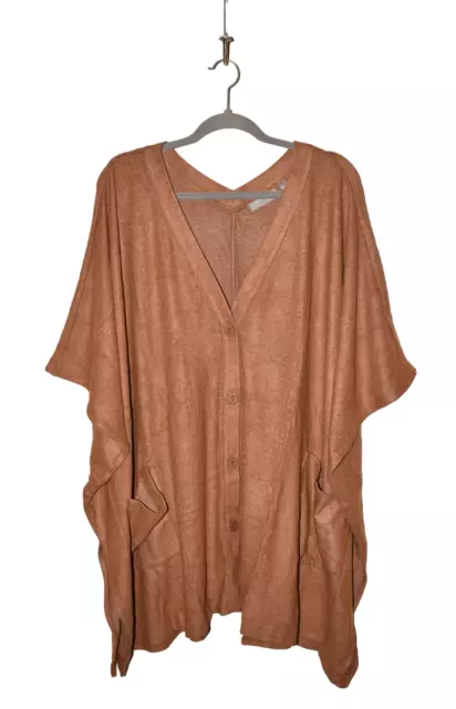 SUSAN GRAVER LIFESTYLE NEW $70 Marshmallow Knit Button Front Cardigan Toffee 2X