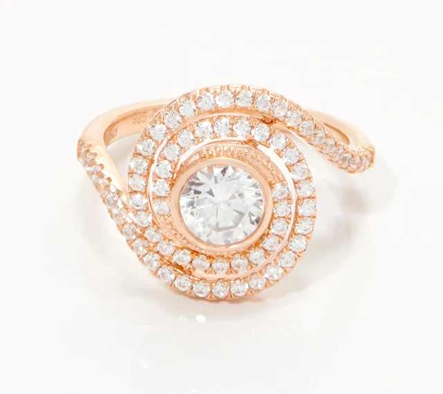 Diamonique CZ Round Prong Swirl Channel Set Ring Size 5 Sterling Silver