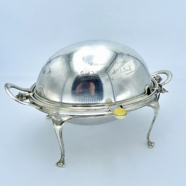 Antigüedad Rollo Top Desayuno Plato Giratorio Domo Comida Warmer Bañado en 1926