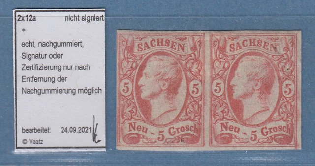 Sachsen 1856 König Johann 5Ngr Mi.-Nr. 12a waagerechtes Paar ungebraucht (*)