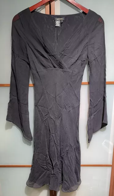 BCBGMAXAZRIA Vintage Y2K 90s Black Silk V-Neck Sheer Angel Sleeve Slip Dress 2