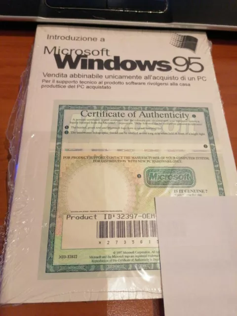 Windows 95 manuale Italiano +Certificato autenticità OEM + cd internet explorer