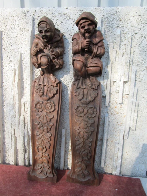 PAIRE DE SCULPTURES "PERSONNAGES, COUPLE" EPOQUE XIXè EN ACAJOU (ART POPULAIRE)
