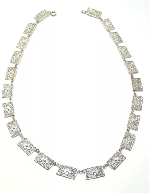 Halskette Collier Silber 835 filligran -  Trachtenschmuck Plättchenkette 46 cm