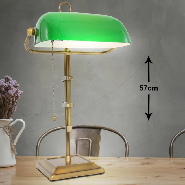 Vintage Lampada da Tavolo Bronzo Banchiere Stile Lavoro Camera Vetro di Lettura