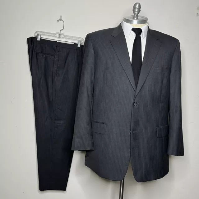 Tasso Elba Big & Tall Suit Mens Gray Stripe 48L 42W